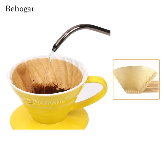 Cheap Behogar 100PCS 102 Non-Bleach Fan Shape Originals Wood Drip Coffee Filter Paper for 2-4 Cup Electric Coffeemakers Office Home