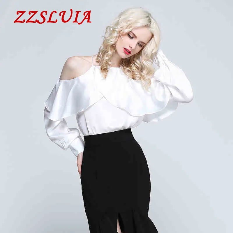 

High quality new arrive 2018 fashion sexy solid color long sleeve slash neck women's shirt blouse SPY3692