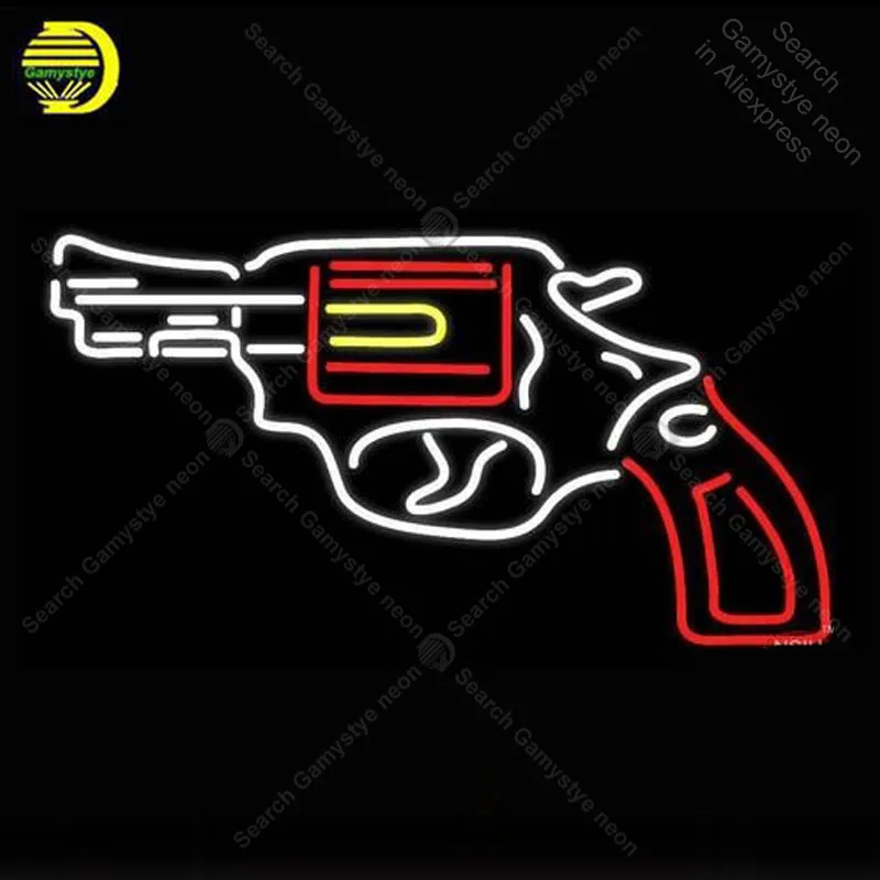 Neon sign For Gun LOGO Bulb GAME ROOM Iconic Beer Bar Handcraft Lamp REAL GLASS TUBE advertise Letrero enseigne lumine | Лампы и