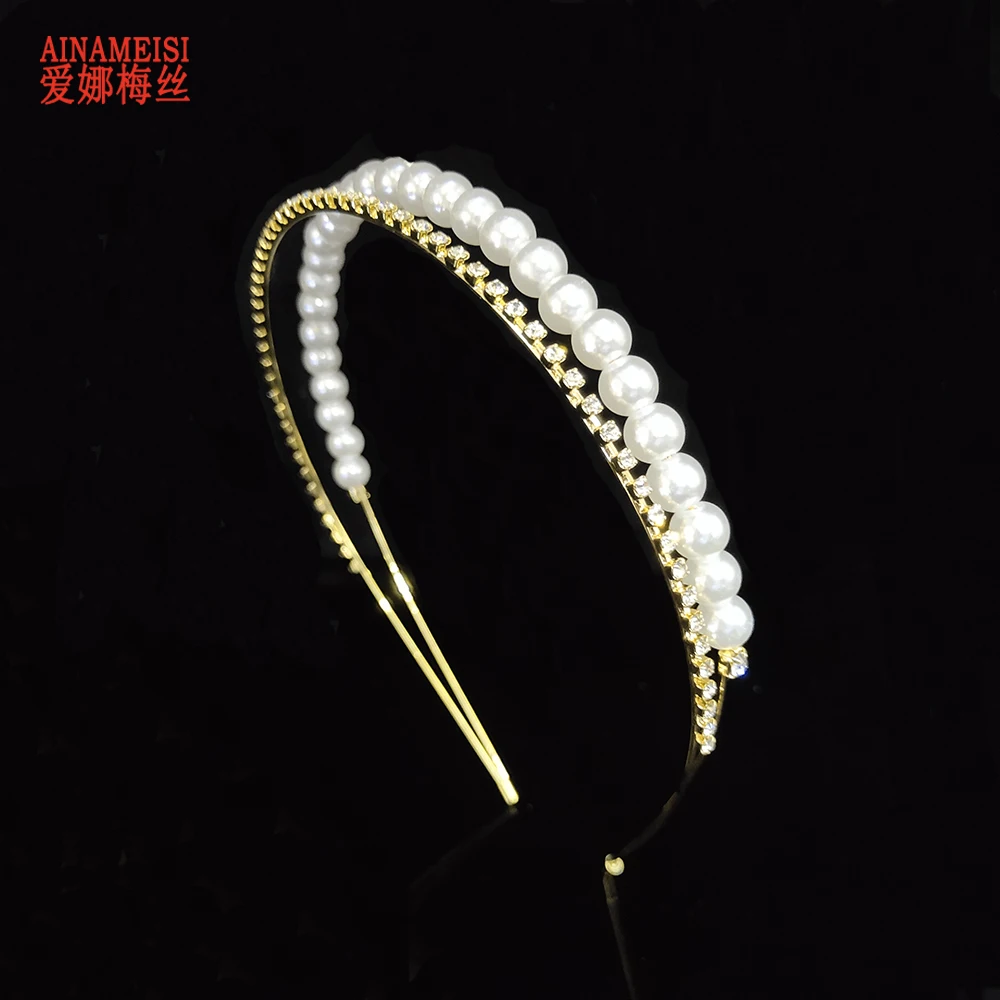 

AINAMEISI 2019 Fashion Pearl Bridal Tiaras and Crowns For Women Girls Rhinestone Headband Princess Wedding Hair Jewelry Gift
