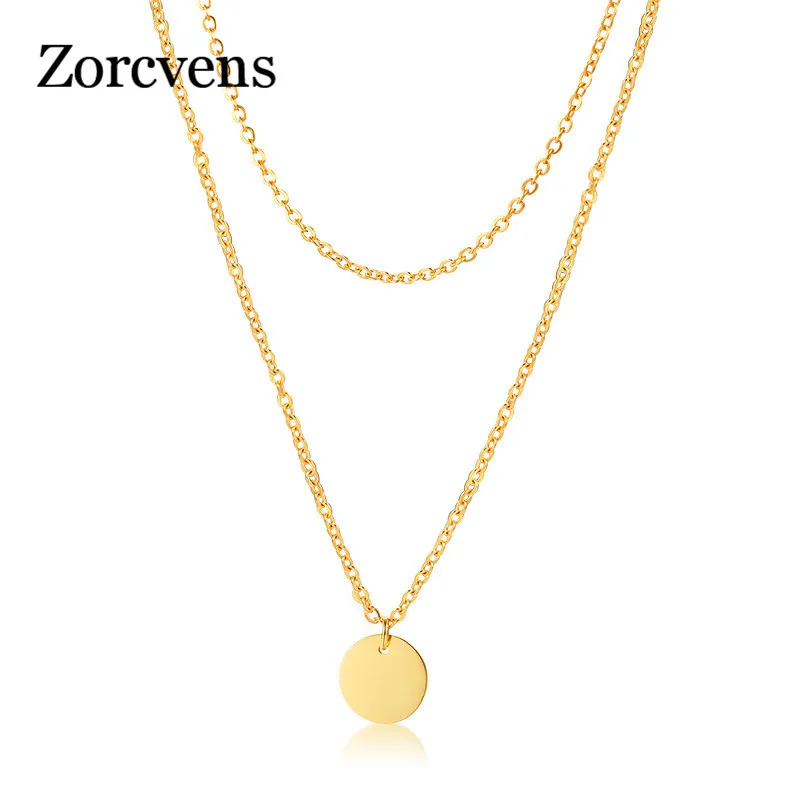 

ZORCVENS Gold Color Stainless Steel Double Layered Chain Coin Necklace For Women