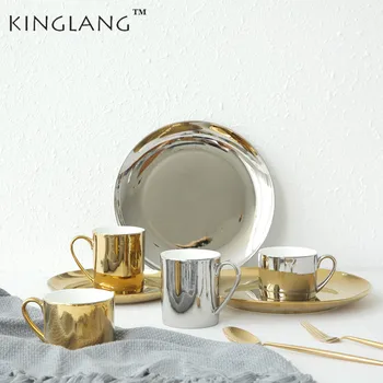 

Golden and Sliver colored Ceramic titanium plate Taurus Western-style food dish coffee mug