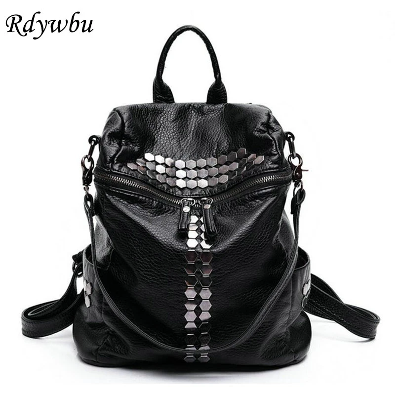Rdywbu High Quality Star Backpack Wash Water PU Leather Travel Bag Women Leisure Rivets Girl Large Capacity Stud Schoolbag H104