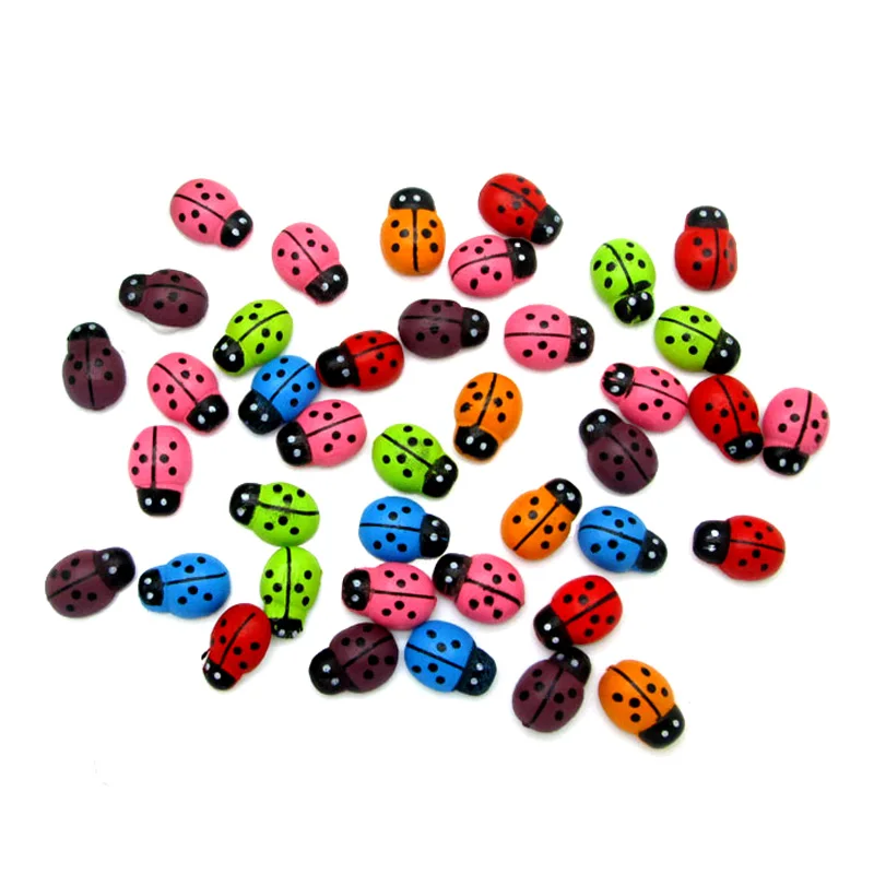 

100pcs Mixed 13x9mm Wooden Multicolor Ladybug Decoration Craft Cabochon Flatback Scrapbooking For Cardmaking DIY Accessories