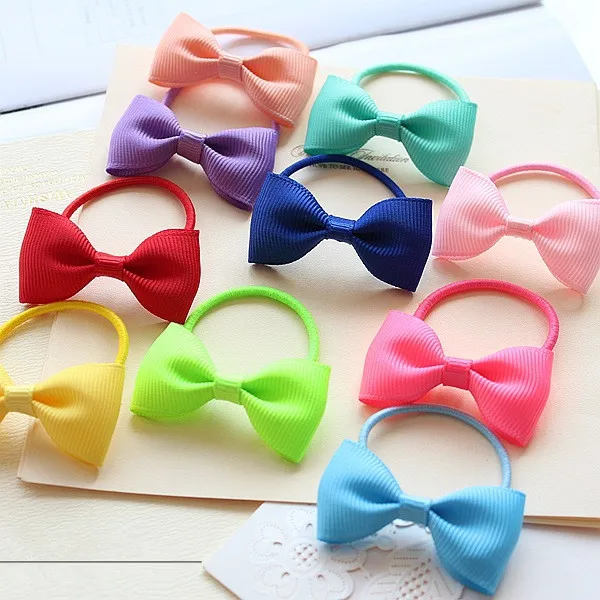 cute satin ribbon bow baby girls newborn elastic hair rubber bands ring