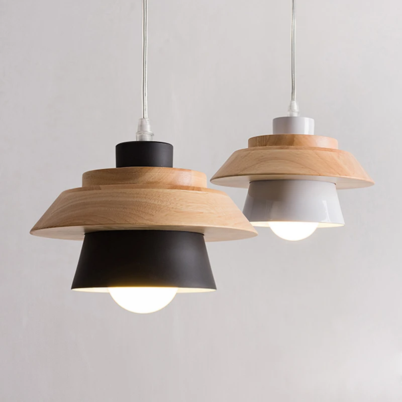 

Modern Wood LED Pendant Lamp Nordic Black White Suspension Light DIY Loft E27 for Living Room Dinning Room Bedroom Lights AL020