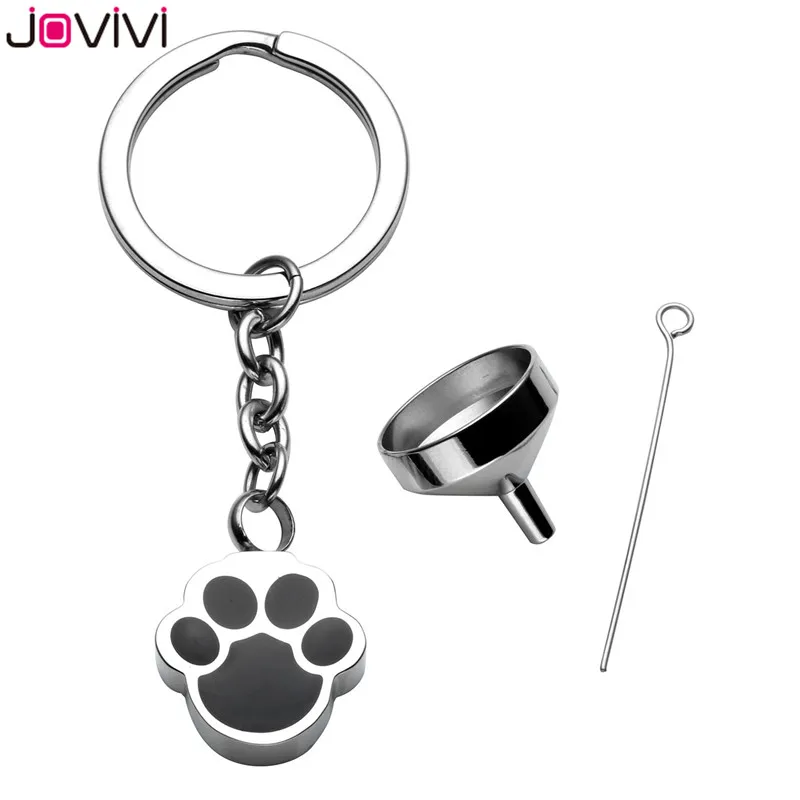 

JOVIVI Newest Stainless Steel Pet/Dog Paw Urn Keychain Memorial Ash Keepsake Cremation Key Chain Jewelry + Filler Kit Key Ring