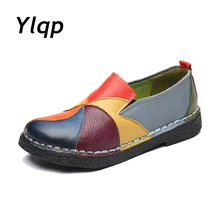 Ylqp/Лоскутная Женская обувь ручной работы; обувь для мам из натуральной кожи на плоской подошве; женские лоферы; Мягкая Повседневная обувь; женские мокасины на плоской подошве