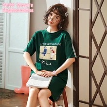 Ночная одежда женская летняя хлопковая ночная рубашка женская Милая Пижама с короткими рукавами женская повседневная одежда с героями мультфильмов для девочек