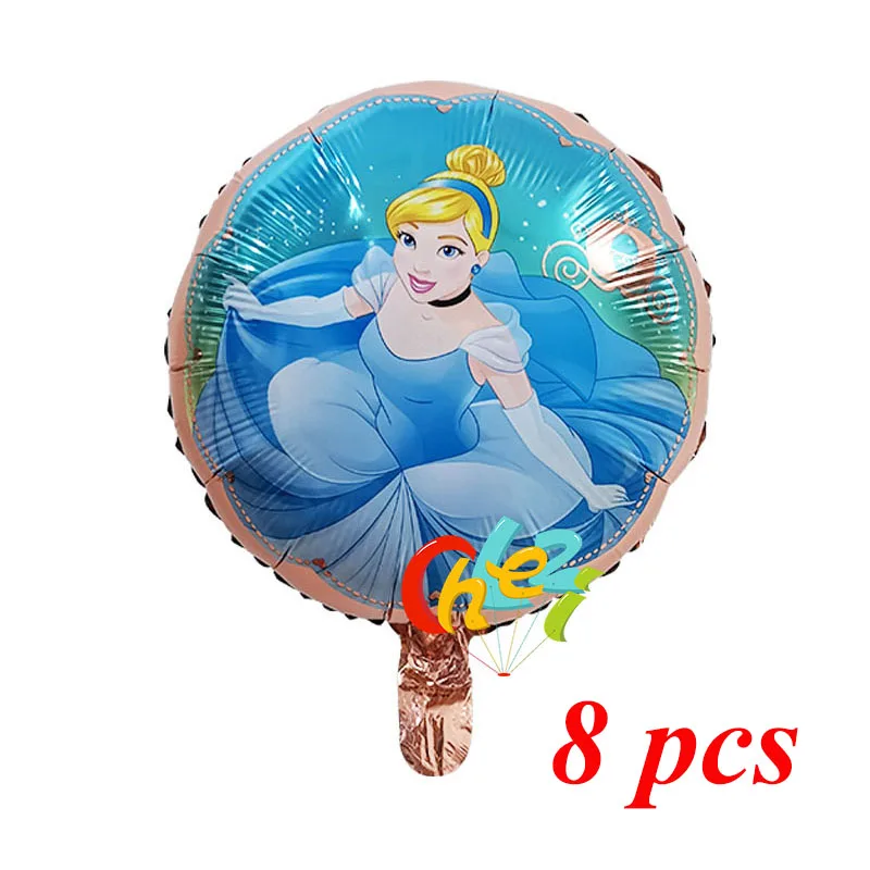 8 Pcs Princess Girl Birthday Balloons Snow White Aurora Ariel Belle party decorations baby shower helium balloon Kids toy Globos - Цвет: Cinderella-RoseGold