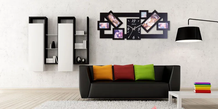 New Black Multi Picture Photo Frame Wall Clock 9