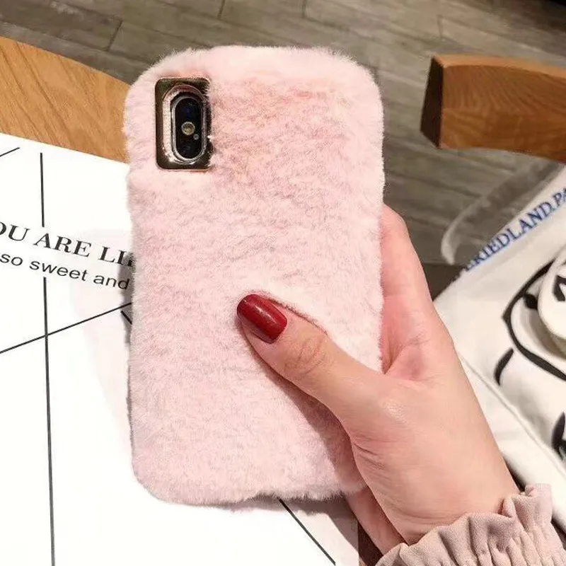 Роскошный чехол из кроличьего меха для iPhone X XS Max XR 8 7 6 6S Plus Модный с блестящими