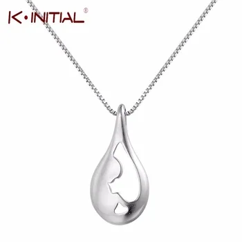 Kinitial 925 Silver Charms Jewelry Tear Drop Pendant Chain Necklace Hollow Water Drop Choker Necklaces for Woman Party Gift