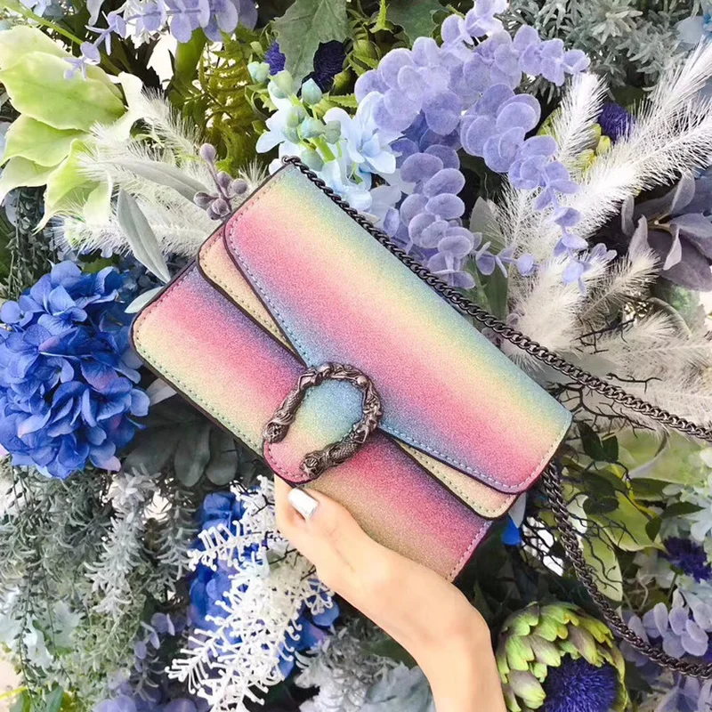 

Fashion New Brand Sequined Lady Chain Small Messenger Bag Summer Women Rainbow Handbag Female Shoulder Crossbody Bag Designer