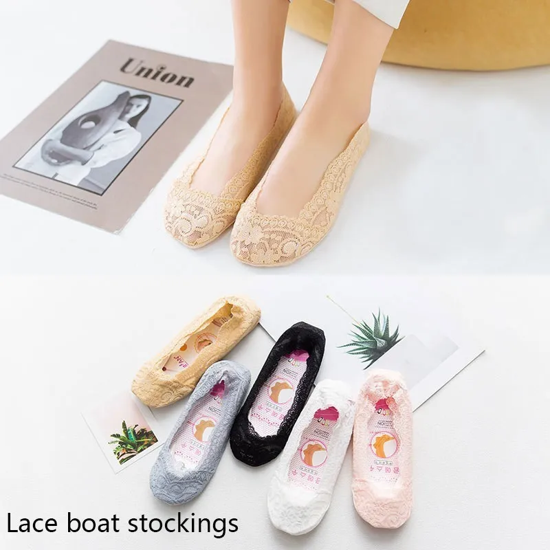 

New Summer Shallow Woman Stockings Lace Flower Short Stockings Female Anti slip AnkleTulle transparent Invisible boat stock