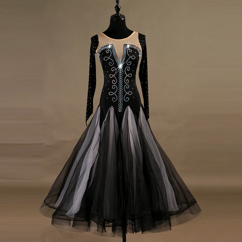 Платье для вальса Бальные танцы платье abito балло liscio donna черное платье Танцы стандарт mq038