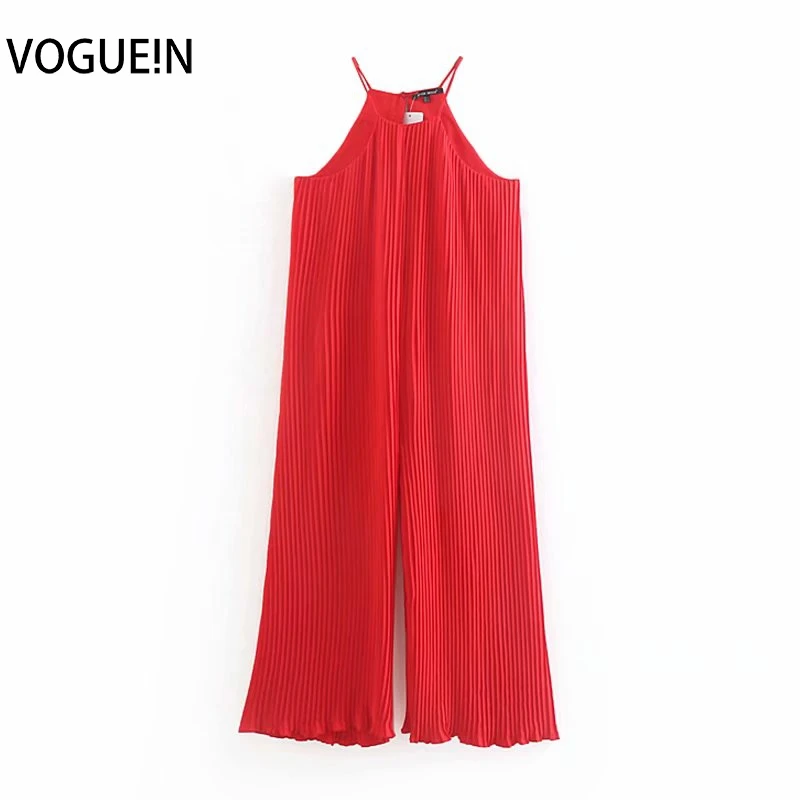 red pleated jumpsuit
