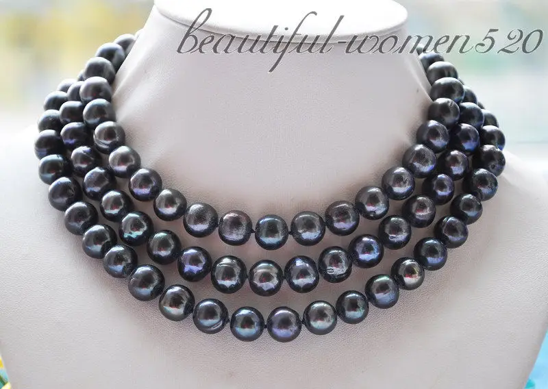 

Z2761 12mm round black Freshwater cultured pearl necklace 50inch