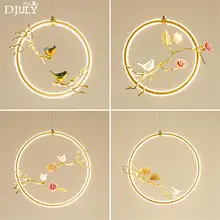 Китайский стиль Арт Деко акриловое кольцо птица подвесные светильники для столовой кухни гостиной Золотой подвесной светильник светодиодные светильники