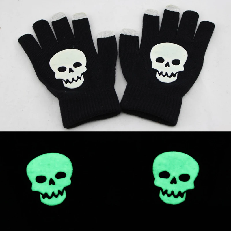 Женские зимние перчатки мужские скелетная перчатка подарок на Хеллоуин, череп перчатки для сенсорного экрана черные теплые вязаные перчатки для вождения AGL002