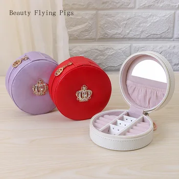 

Korean Crown Portable Jewelry Box Simple Home Jewelry Box Ring Earrings Stud Earrings Leather Jewelry Box Free Shipping