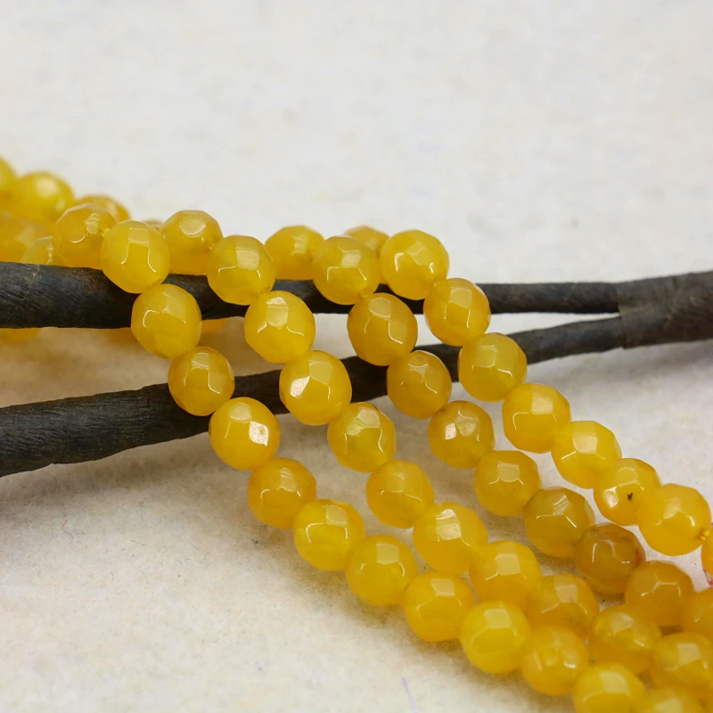 New!Yellow chalcedony faceted 6mm round loose beads 15" DIY stone