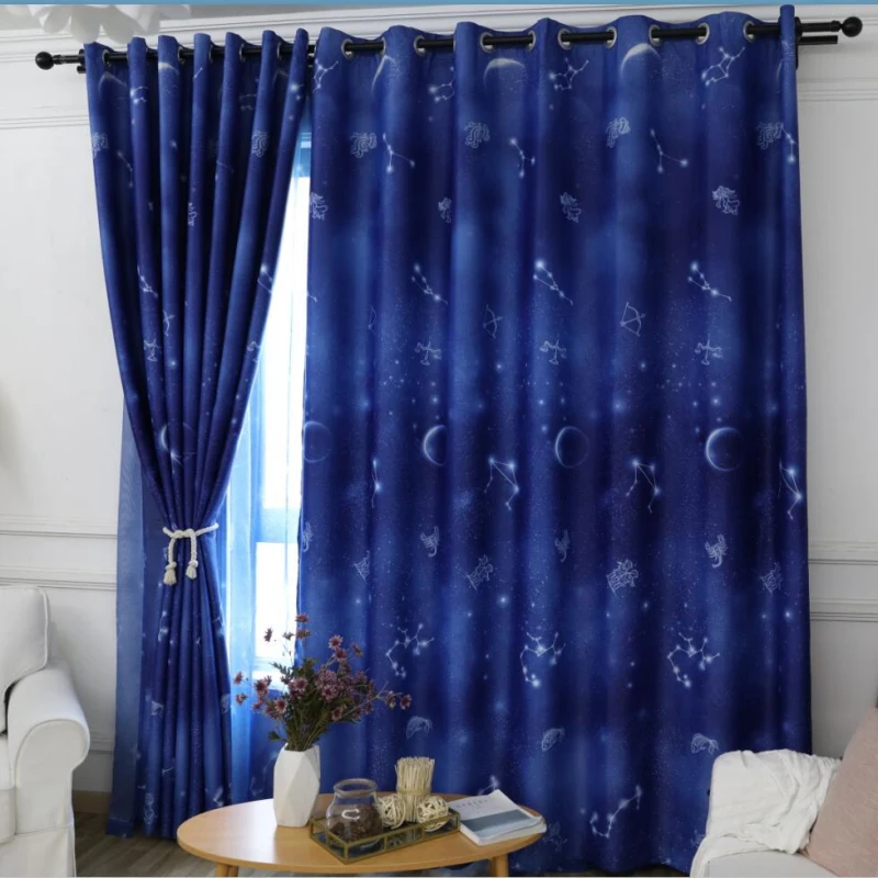 Звездное небо шторы для мальчиков детская комната окно Спальня Мультфильм синий прозрачный ткани для гостиной Тюль Шторы занавески T& 111#30