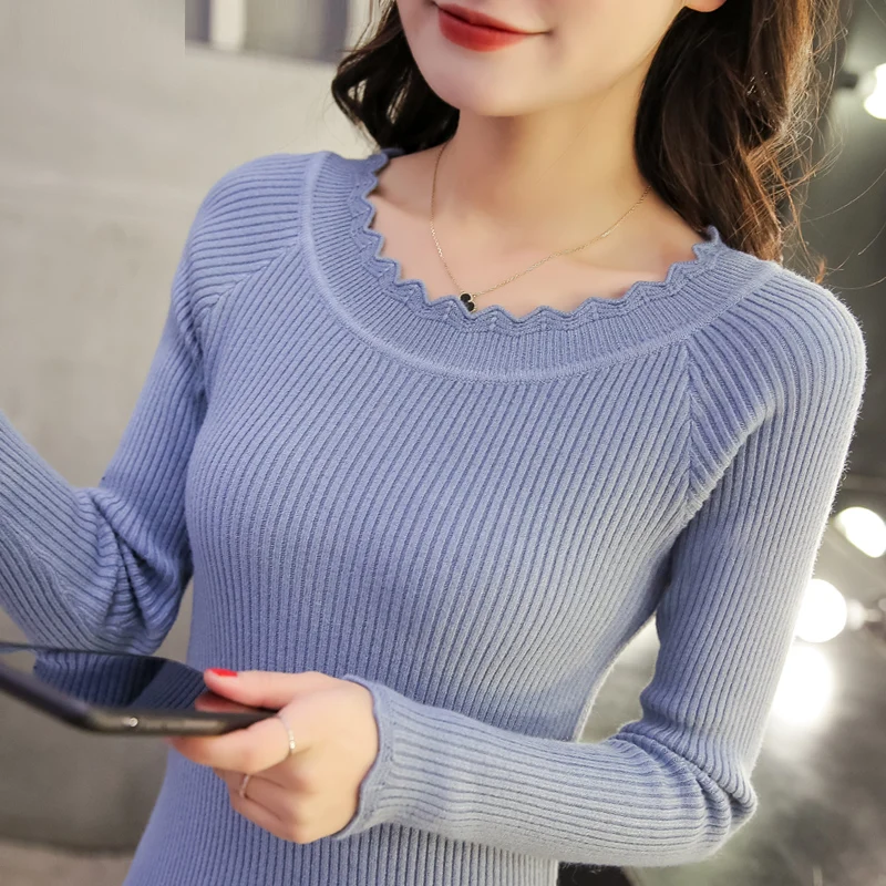 Goede Moraal korte pure kleur ronde kraag dames blouse met lange mouwen in de lente en herfst stretch trui