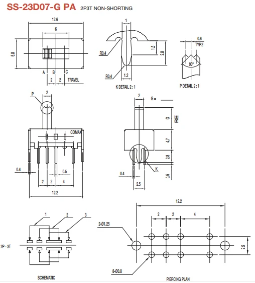 SS-23D07-G dial switch 8pin 3gear double row vertical forward dial belt bracket sliding propulsion switch 3_
