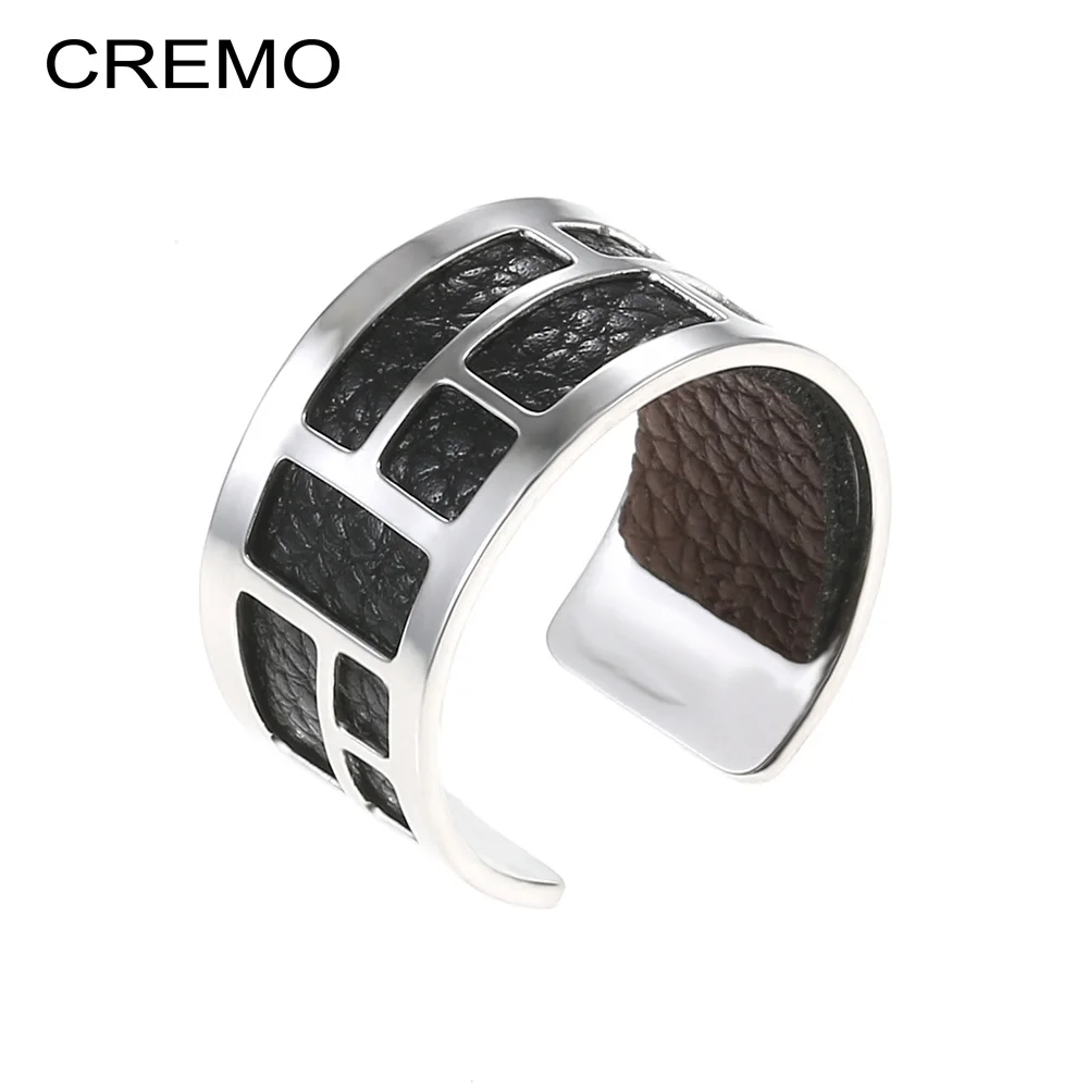 

Cremo Argent Adjustable Silver Rings stainless steel Hand Open Finger Open Rings For Women Interchangeable Leather Bague