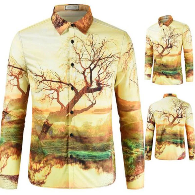 

Men Long Sleeve Englans Style Single Breasted Printed Casual Shirts Camisa,Breathable Cotton Linen Loose Shirts Cloth Tops