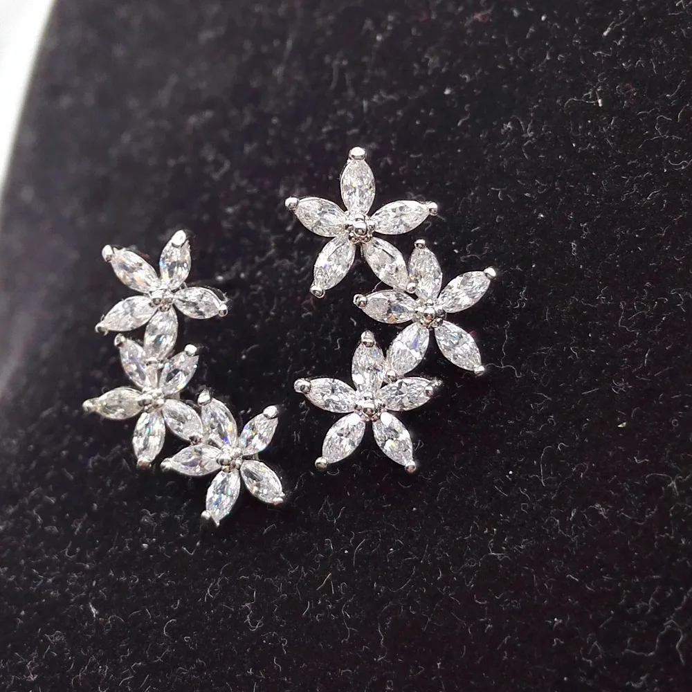 

2018 New Fashion Style Three Flower Stud Earrings For Women Silver Plated Earrings With AAA+ Cubic Zircon Stud Earring Jewelry