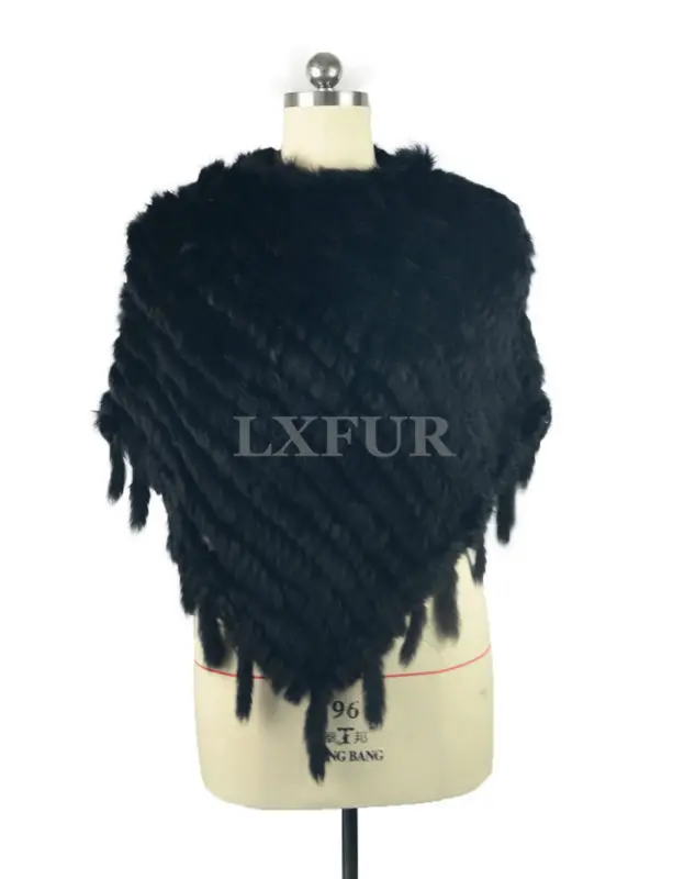 Шаль из кроличьего меха с кисточками черного цвета.LX00419|shawl cotton|shawl designshawl pashmina |