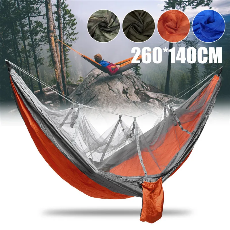 

Portable 1-2 Person Camping Hammock with Mosquito Net Ultralight Hanging Bed Strong Bearing Tree Tent Swing Sleeping Lazy Bag