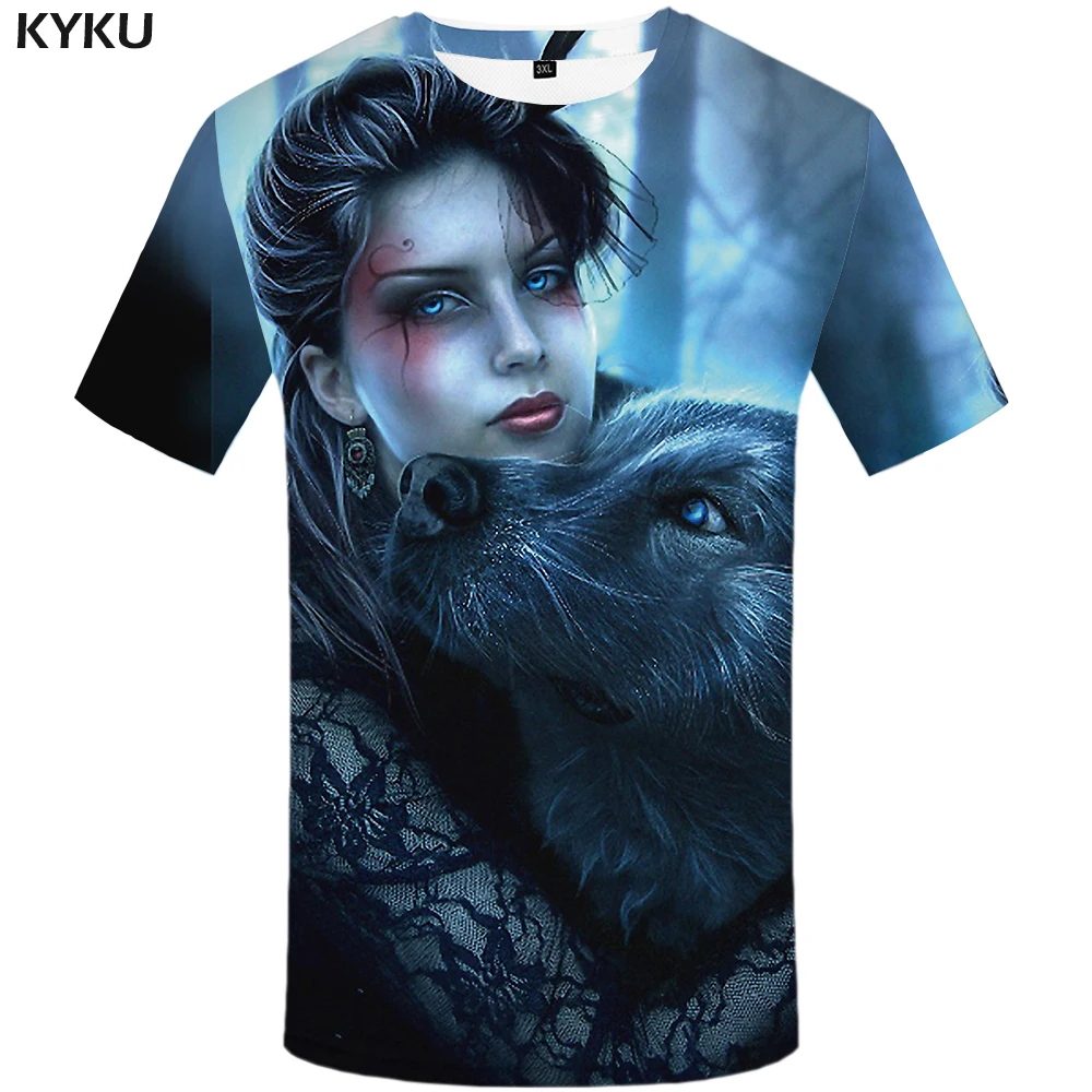 

KYKU Wolf T shirt Women Beauty Plus Size Sexy Tshirt Jungle Tops Animal Shirts 3d T-shirt Womens Cool Big Fitness Woman