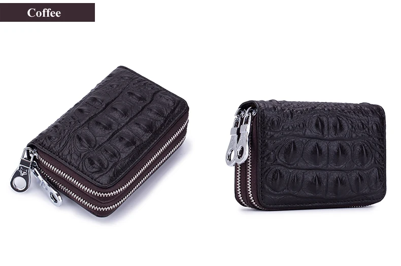 Lomelobo Lady Alligator Card Wallet Genuine Leather Girls Dual Zipper Coin Purse Women Card Holder Female Credit ID Cards Wallets HCL3257 Details (18)