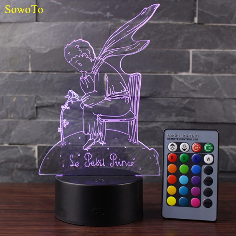 

3D Little Prince Fox Rose Illusion Night Lamp Light Color Change LED Table Desk novelty lighting holiday Christmas gifts lights