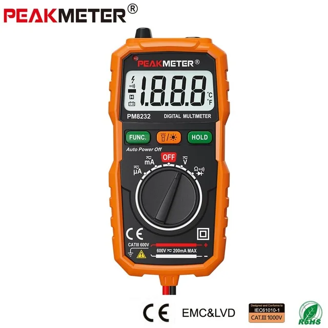 PEAKMETER Бесконтактный Мини цифровой мультиметр DC AC напряжение тока тестер HYELEC MS8232 Амперметр мультитестер