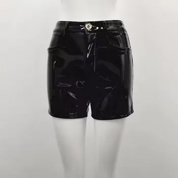 

Women Fashion Sexy Black Leather Shorts Knitted Bodycon Designer Leather Shorts