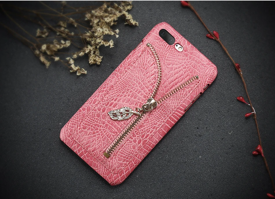 Zipper Leather Case For iPhone 6 6S 7 Plus 5 5S Rhinestone Leaf Crocodile Pattern (10)