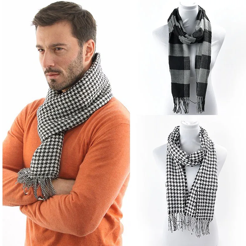 

Tassel Men Womens Plaids Scarf Cotton Wool Scarf Winter Unisex Knitted Scarves Classical Style Neck Warmer Collar Men's Scarf