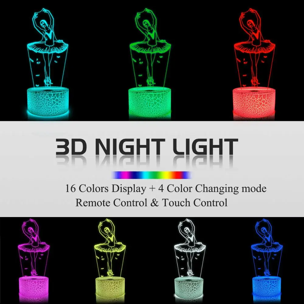 Красота балет девушка 3D иллюзия свет 16 цветов Пульт дистанционного управления