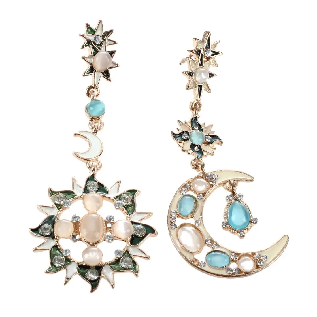 Fashion Star Sun Moon Rhinestone Crystal Stud Dangle Pretty Earringsin