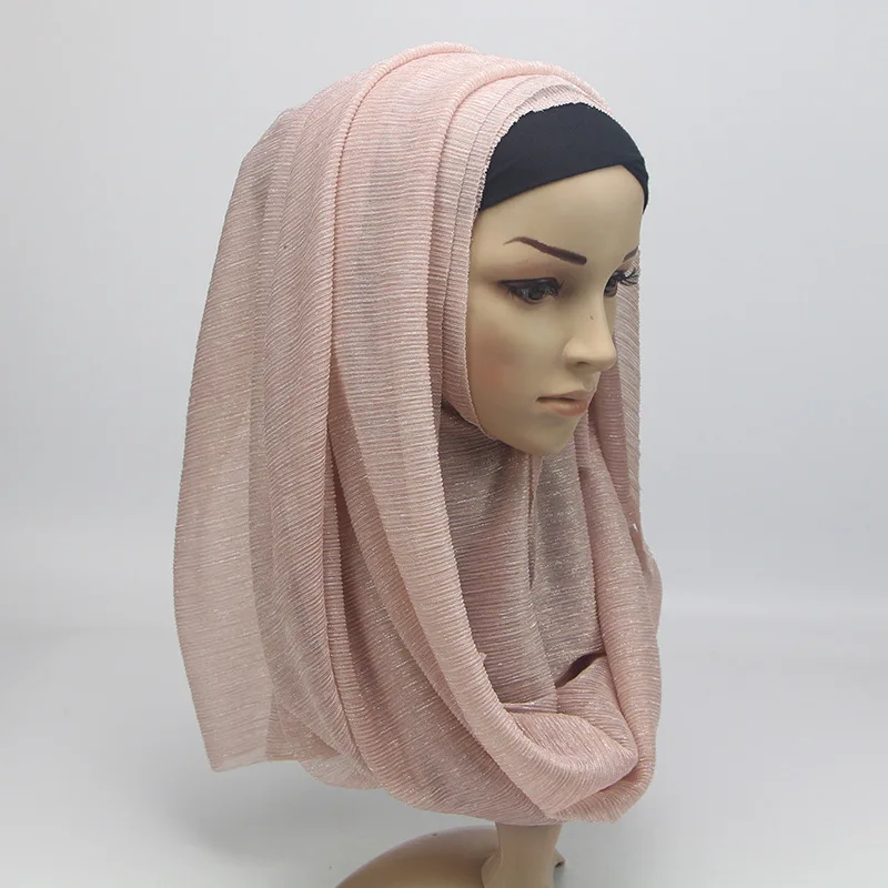 75x180 см Модный платок исламский мусульманский тюрбан Женская Золотая шаль Хиджабы шарфы арабский Дубаи сплошной шарф в разных цветов - Цвет: Light pink