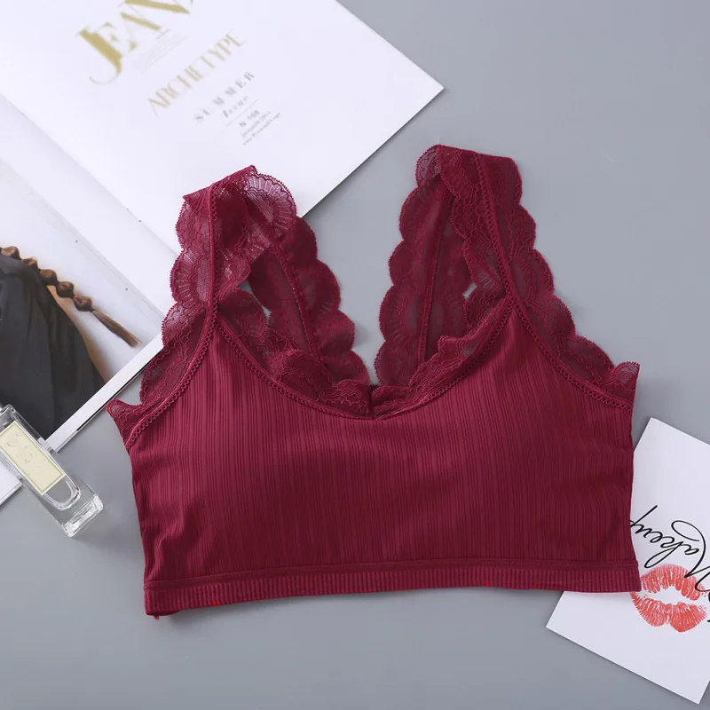Women Push Up Padded Bras Lace Tube Tops Seamless Lingerie Full Cup Breathable Bralette Wire Free Sleep Bra Top |