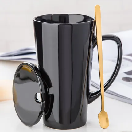 Творческие керамические чашки индивидуальная кофейная кружка с Ложка Крышка высокотемпературная выпечка золотой рисунок посуда для напитков Novetly подарок - Цвет: A004