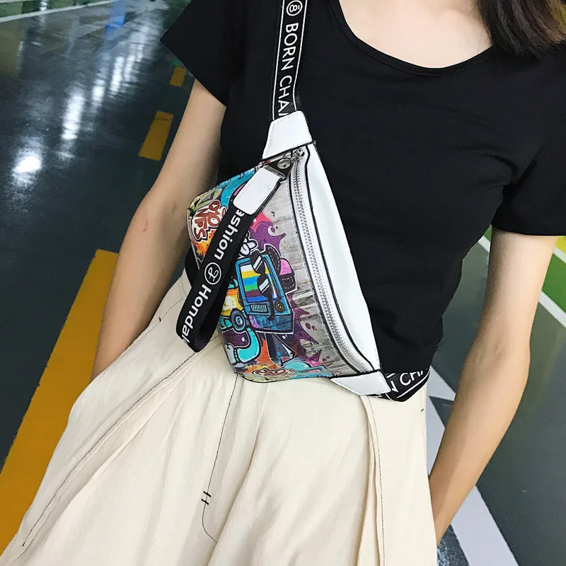 PU للماء المرأة الكتف Crossbody الخصر حقيبة مفيد Bananka الإناث حزمة مراوح أنماط هندسية الخصر حزمة حقيبة صدر للرجال