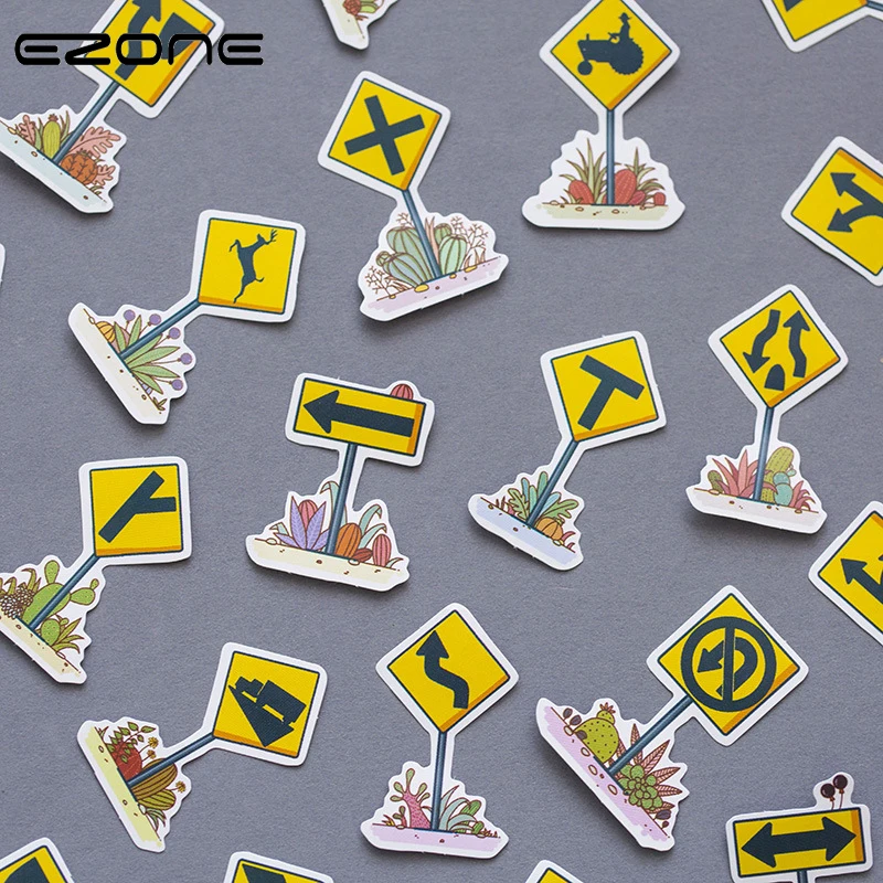 

EZONE 50PCS Road Sign Sticker Round Sealing Stickers Kawaii Leaves ELK Arrow Pattern For Children Decoration DIY School Supply