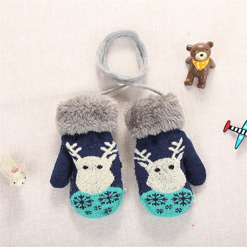 Baby Gloves Kids Mittens Baby Accessories Cartoon Deer Knit Flap Cover Gloves Toddler Thicken Patchwork Hot Winter Warm Gloves (5)
