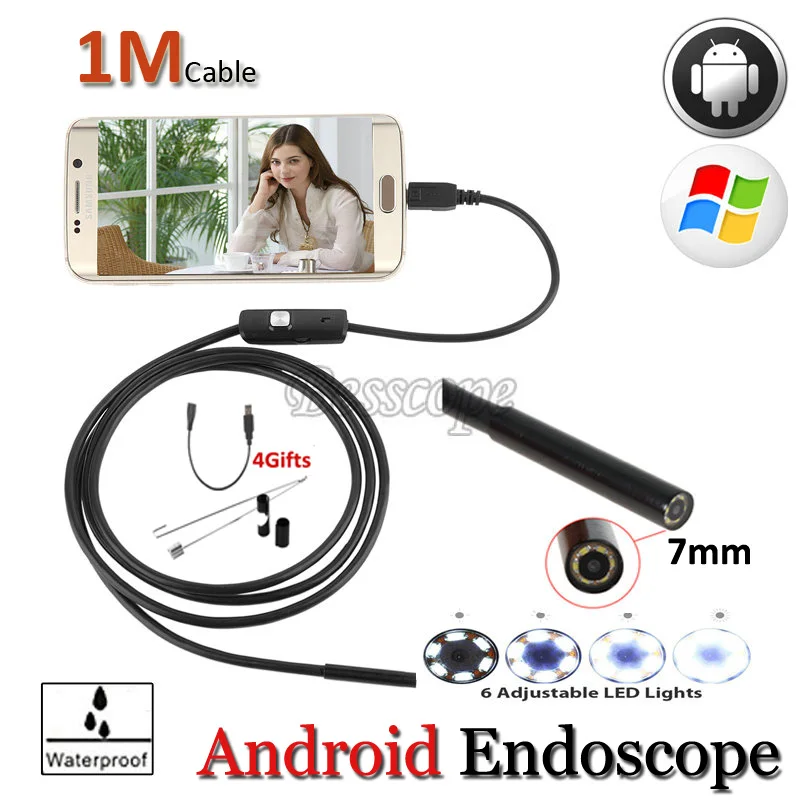 

Android USB Endoscope Camera 7mm Lens 1M Hard Wire/Flexible Wire Snake USB Pipe Inspection Waterproof Borescope Android Camera